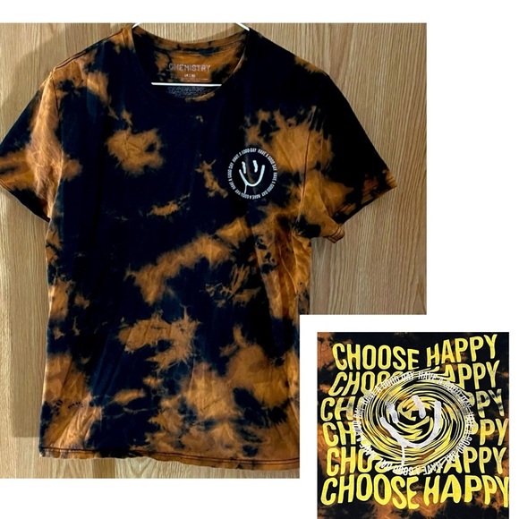 Rust/Black Unisex Crew Tee Top Smiley ‘Choose Happy’ - Picture 1 of 5